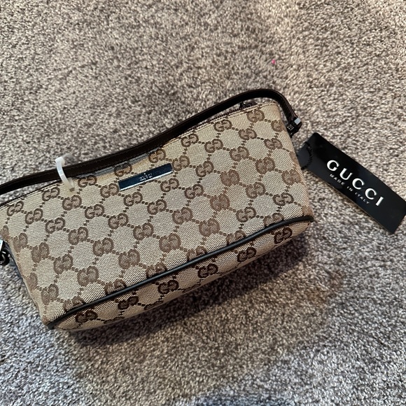 NWT Gucci boat pochette brown bag with iconic diamanté pattern - Picture 1 of 3